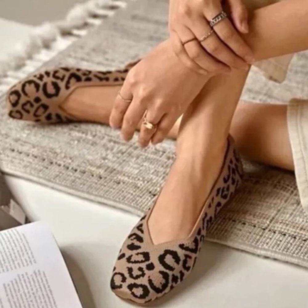 Vivaia Leopard Square Toe Slip on Ballet Flat, Women’s size 8 (EU 39)